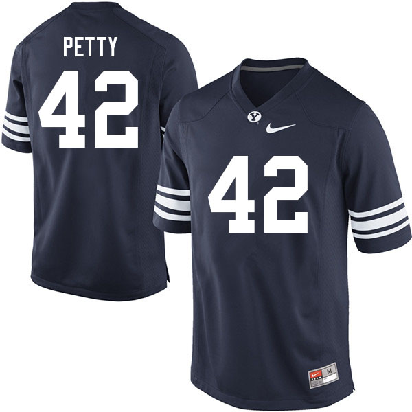Men #42 Mike Petty BYU Cougars College Football Jerseys Sale-Navy - Click Image to Close